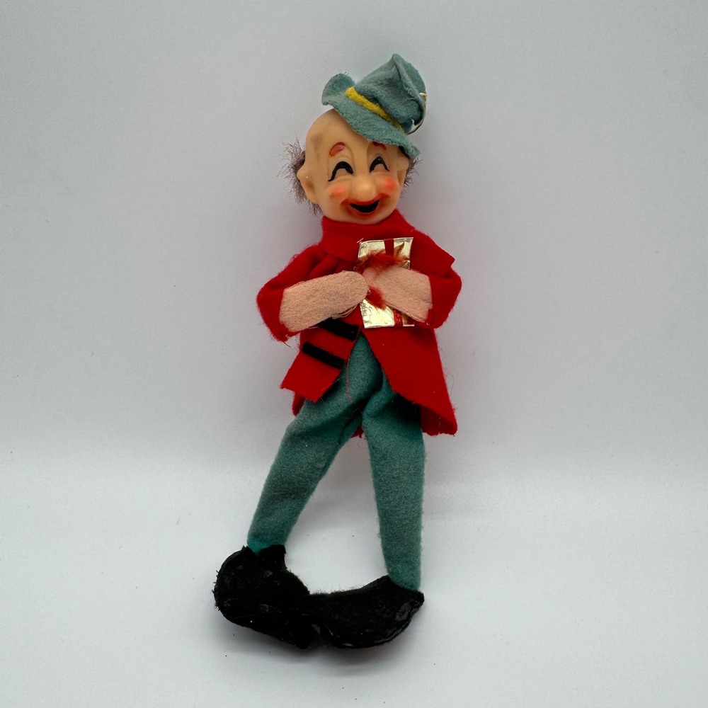 Vintage Felt Hobo Clown Christmas Ornament Mid Century Rubber Face Japan